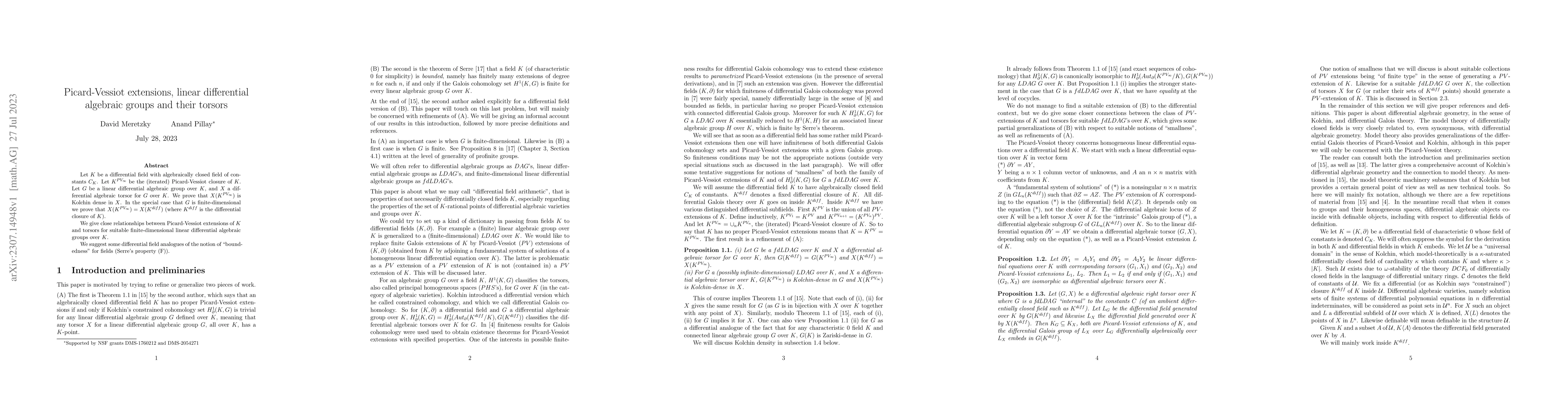 Thumbnail for Picard-Vessiot extensions, linear differential algebraic groups and
  their torsors