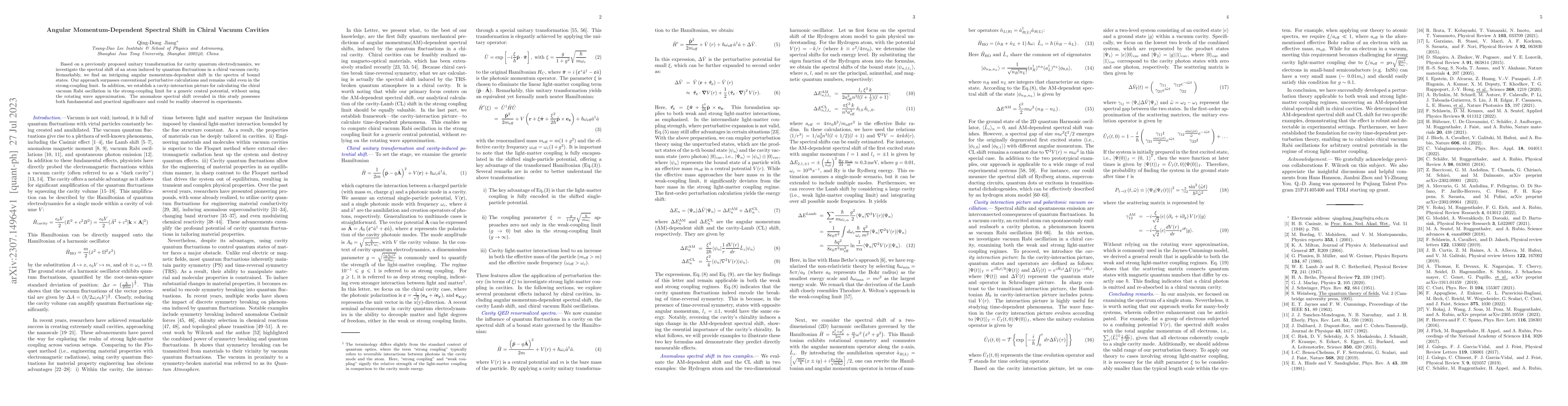 Thumbnail for Angular Momentum-Dependent Spectral Shift in Chiral Vacuum Cavities