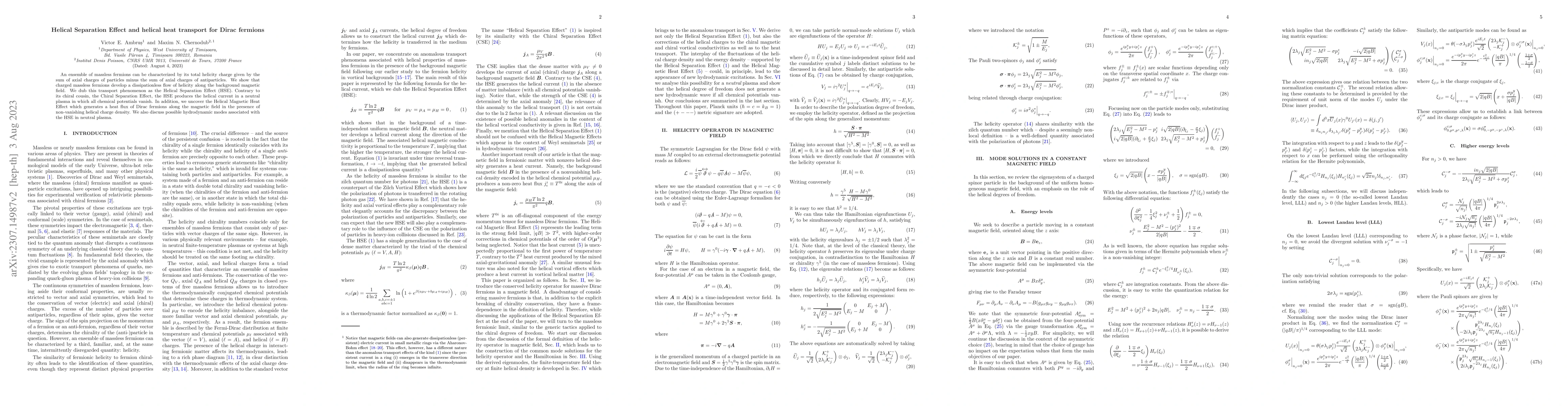Thumbnail for Helical Separation Effect and helical heat transport for Dirac fermions