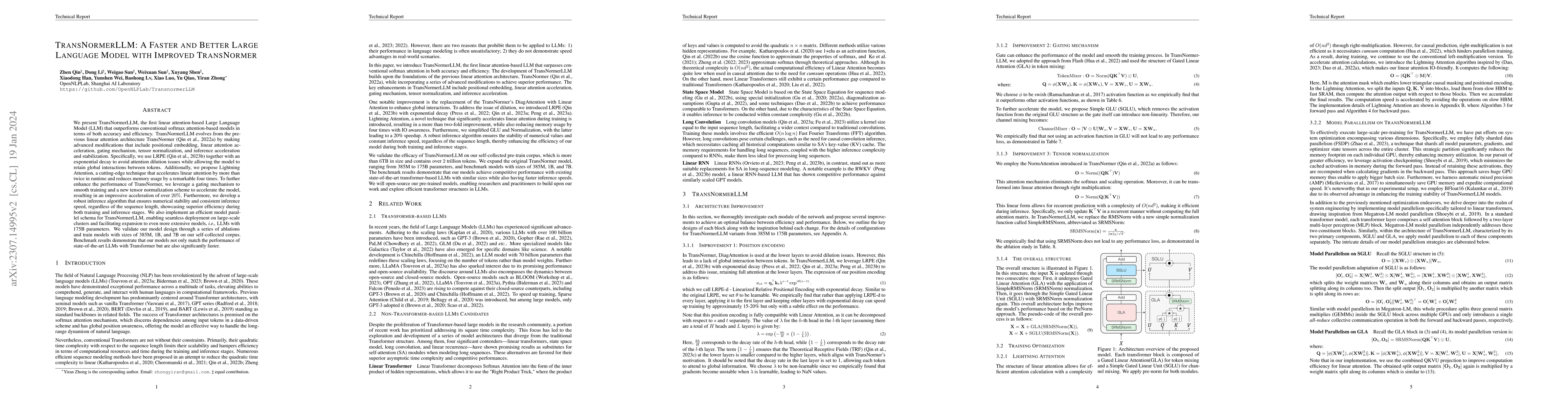 Thumbnail for TransNormerLLM: A Faster and Better Large Language Model with Improved
  TransNormer