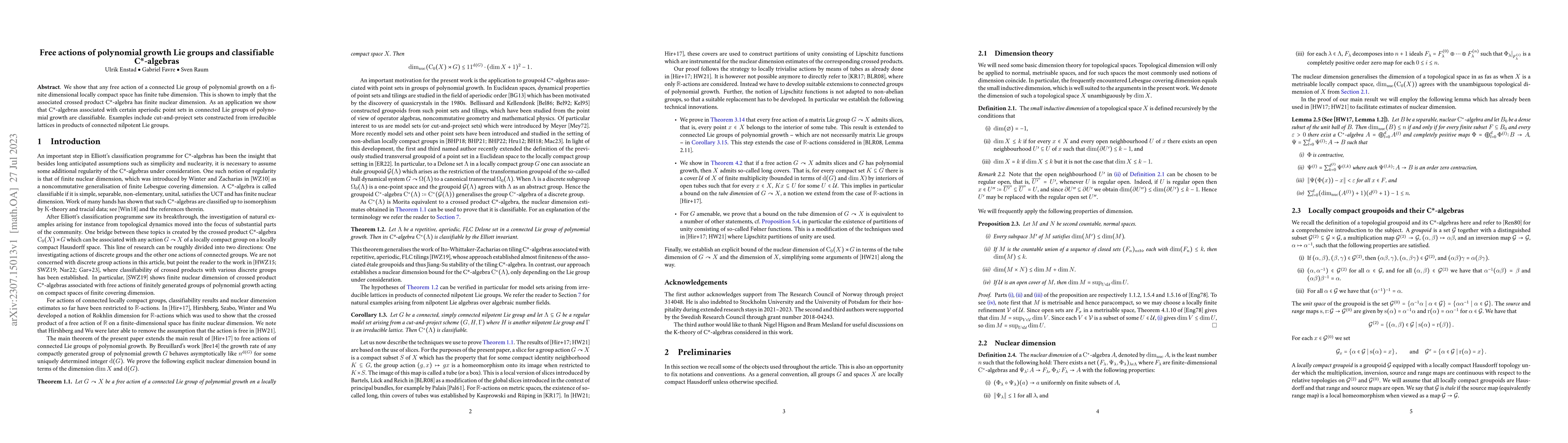 Thumbnail for Free actions of polynomial growth Lie groups and classifiable
  C*-algebras