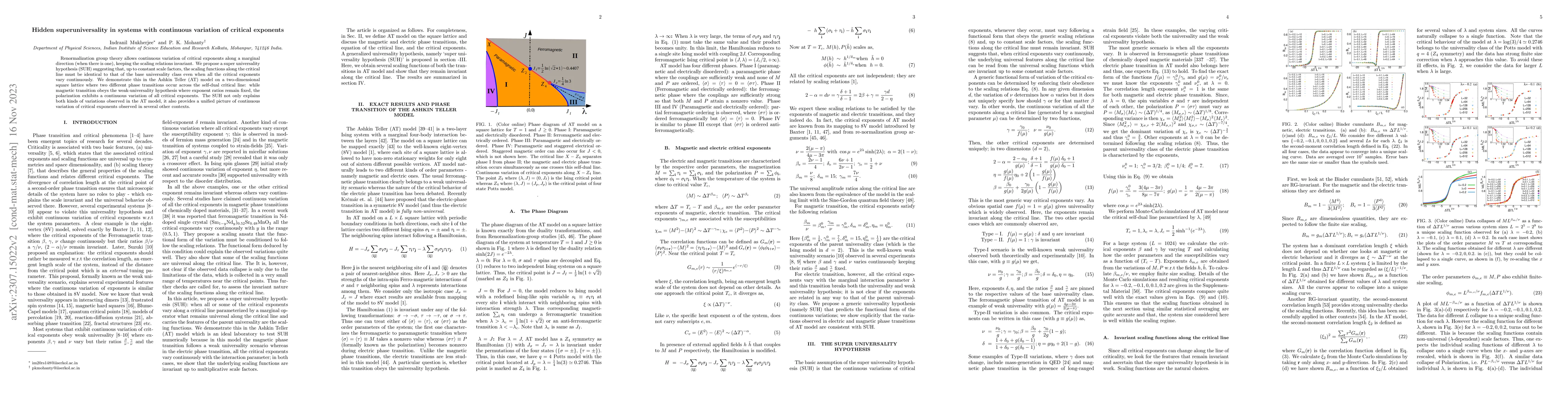 Thumbnail for Hidden superuniversality in systems with continuous variation of
  critical exponents