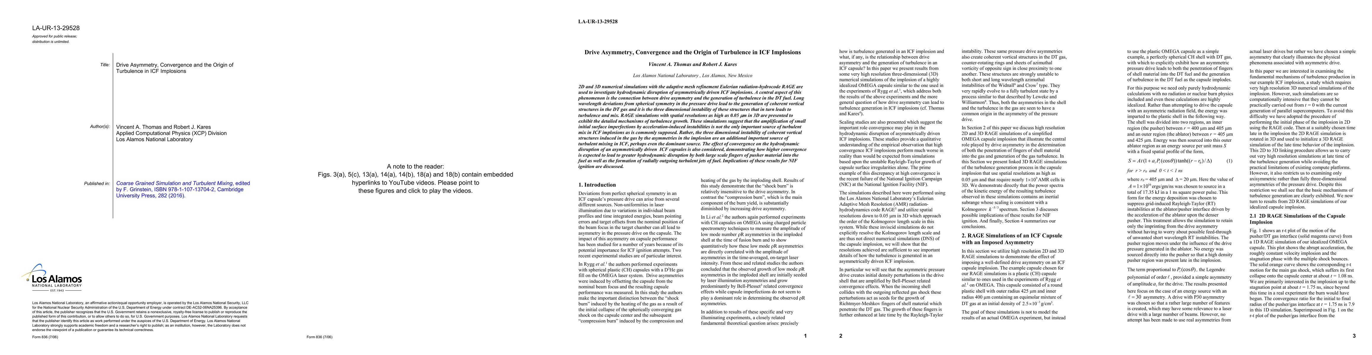 Thumbnail for Drive Asymmetry, Convergence and the Origin of Turbulence in ICF
  Implosions