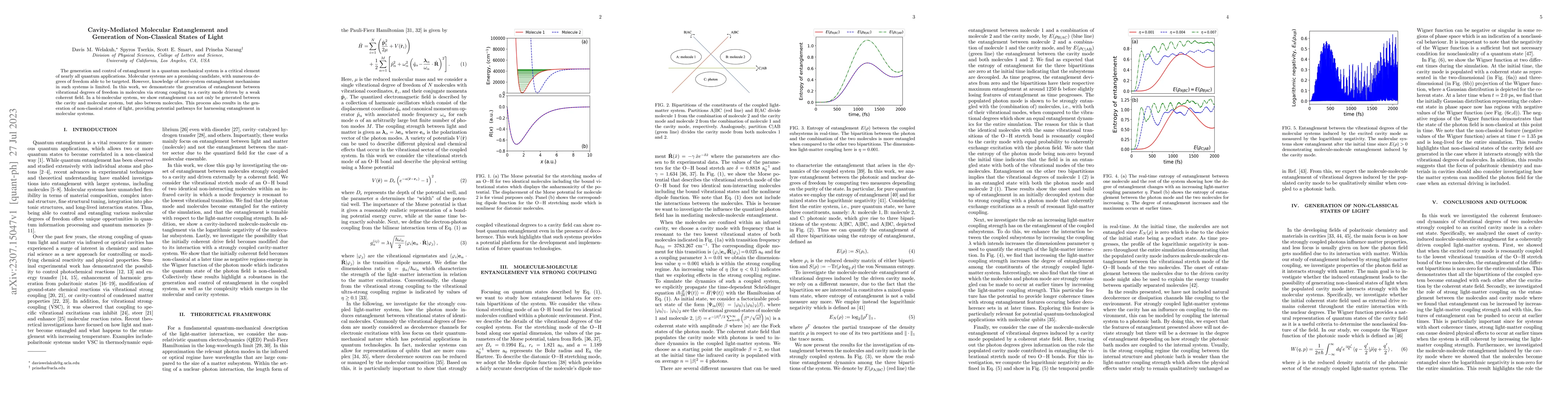 Thumbnail for Cavity-Mediated Molecular Entanglement and Generation of Non-Classical
  States of Light
