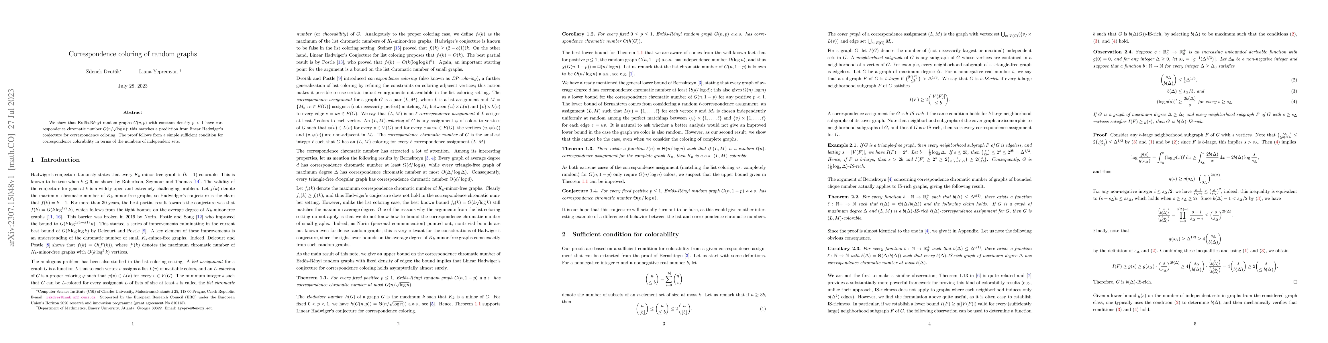 Thumbnail for Correspondence coloring of random graphs