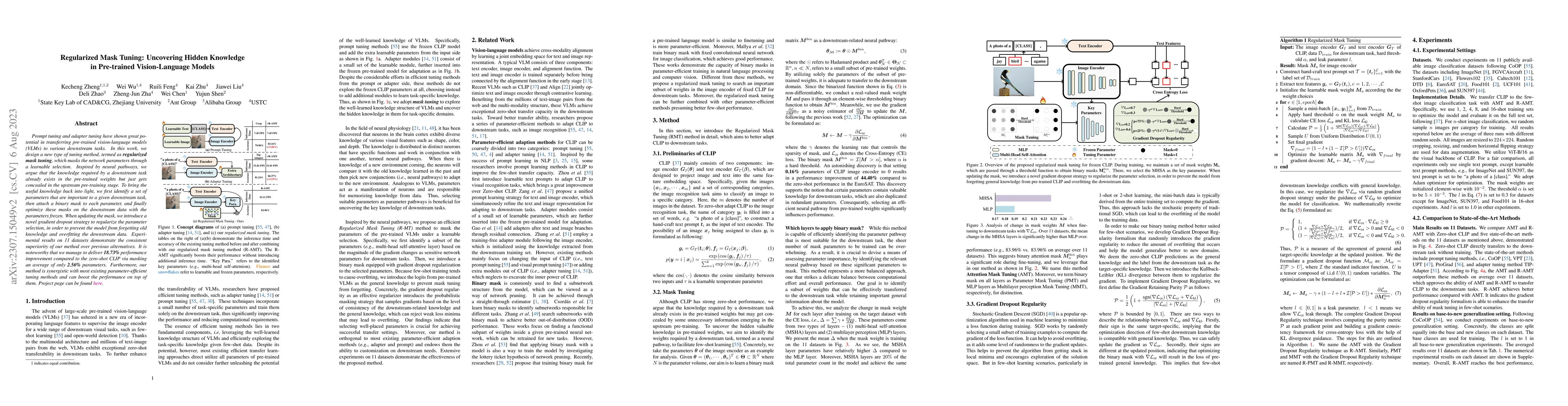 Thumbnail for Regularized Mask Tuning: Uncovering Hidden Knowledge in Pre-trained
  Vision-Language Models