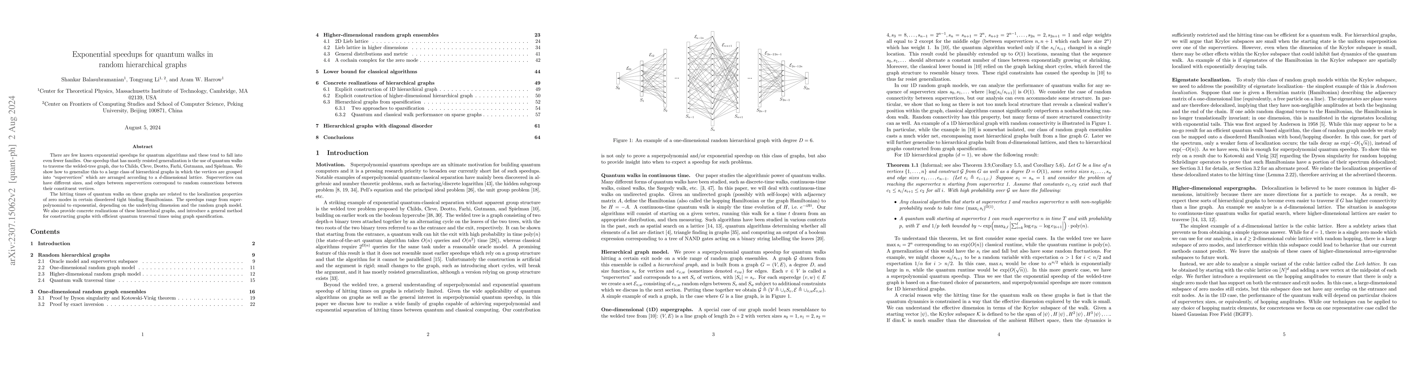 Thumbnail for Exponential speedups for quantum walks in random hierarchical graphs