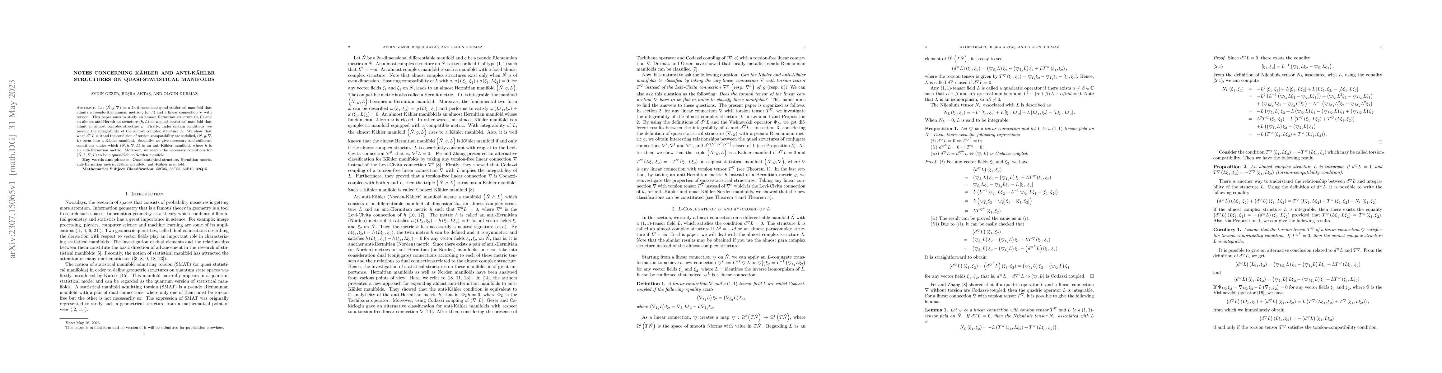 Thumbnail for Notes concerning K\"ahler and anti-K\"ahler structures on
  quasi-statistical manifolds
