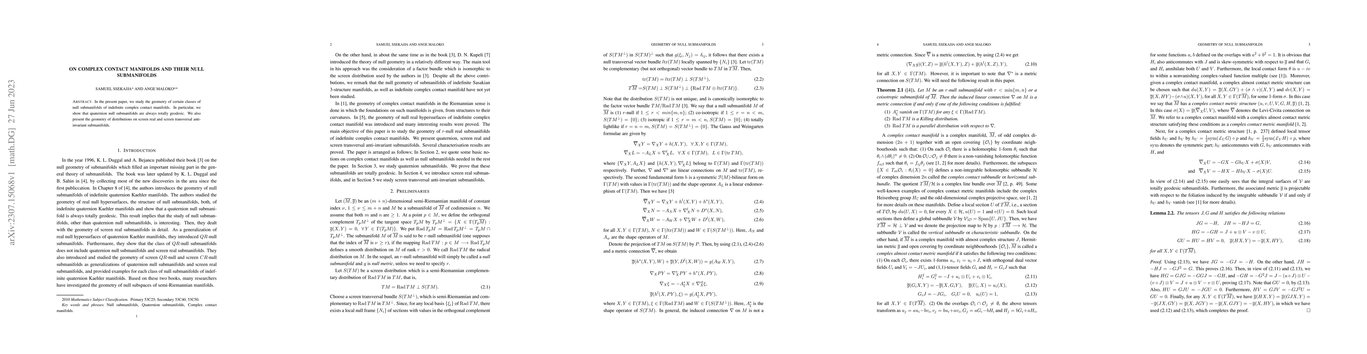 Thumbnail for On complex contact manifolds and their null submanifolds