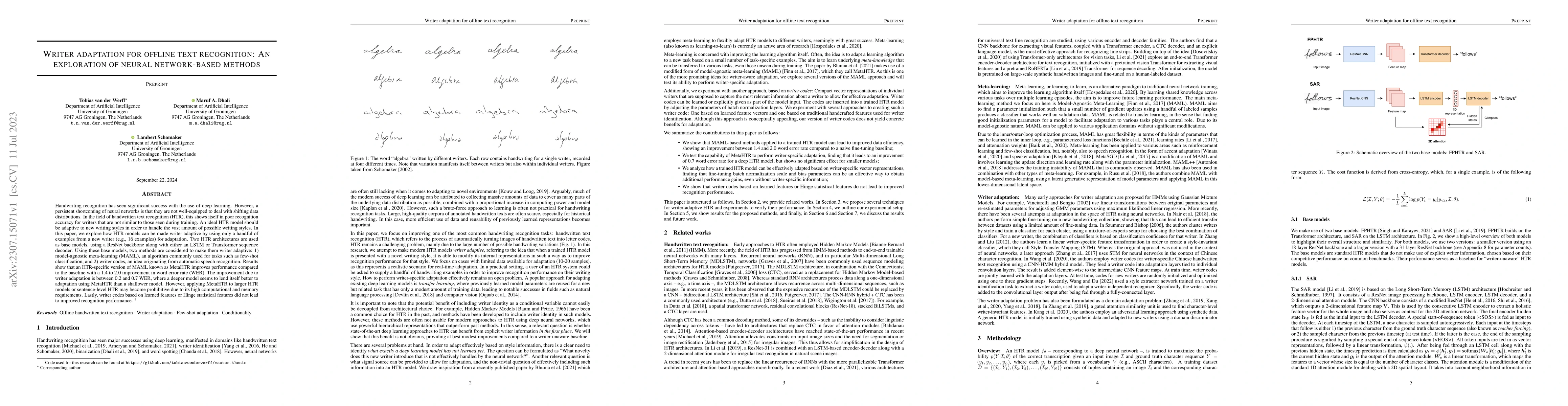 Thumbnail for Writer adaptation for offline text recognition: An exploration of neural
  network-based methods