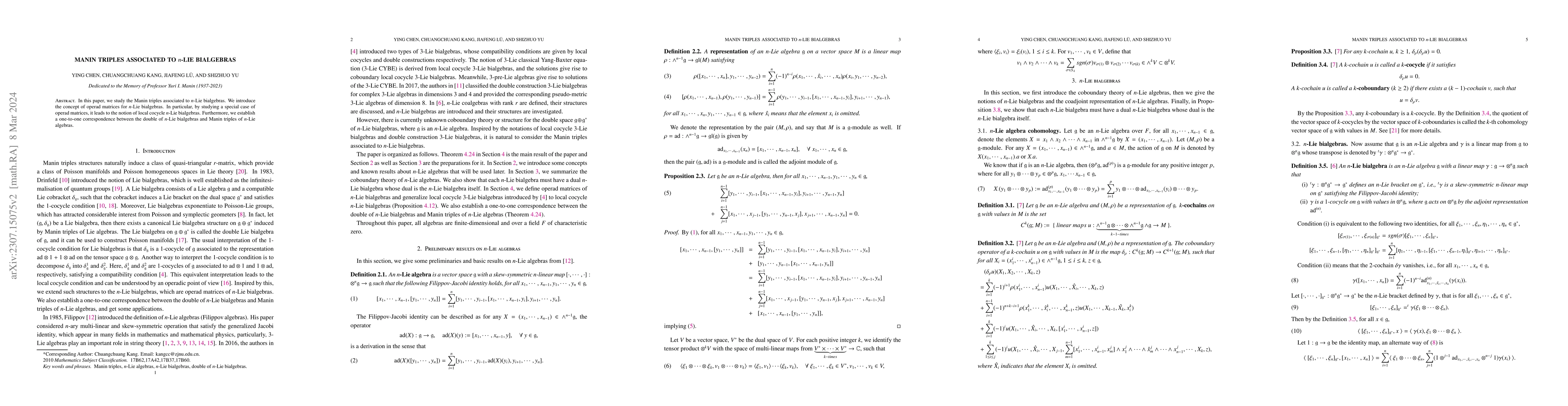 Thumbnail for Manin triples associated to $n$-Lie bialgebras
