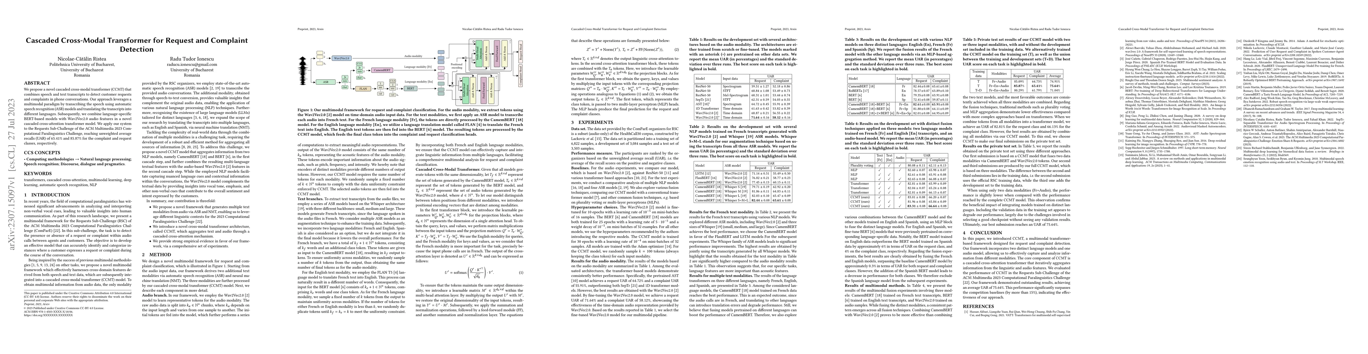 Thumbnail for Cascaded Cross-Modal Transformer for Request and Complaint Detection