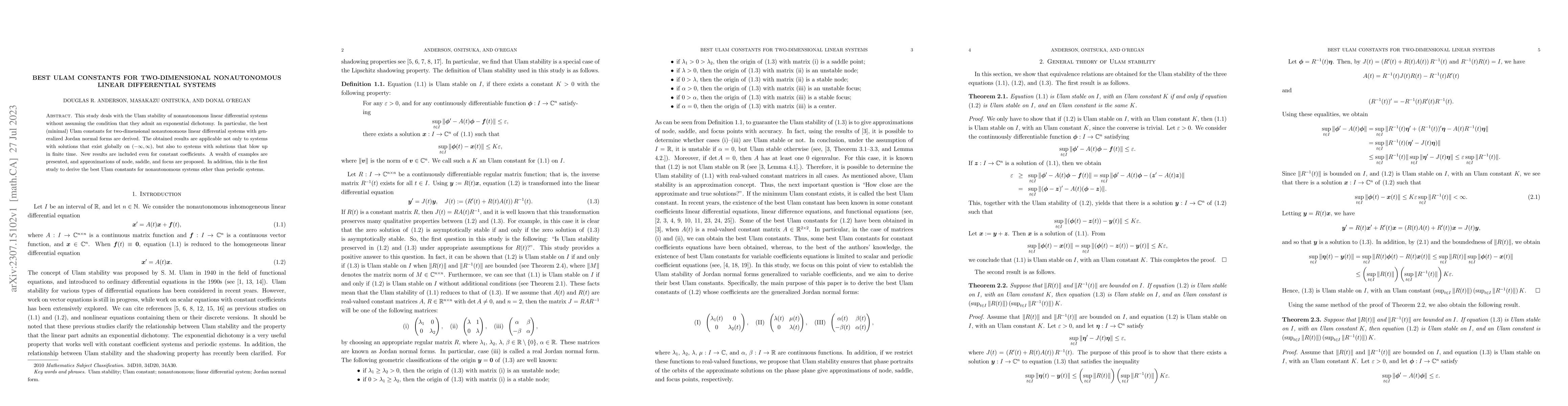 Thumbnail for Best Ulam constants for two-dimensional non-autonomous linear
  differential systems