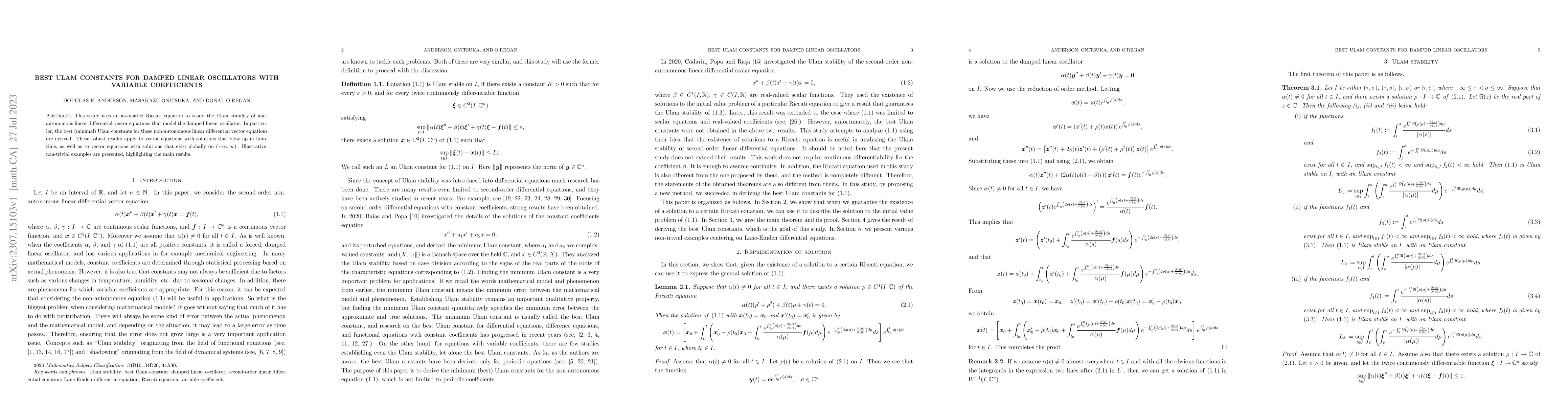 Thumbnail for Best Ulam constants for damped linear oscillators with variable
  coefficients