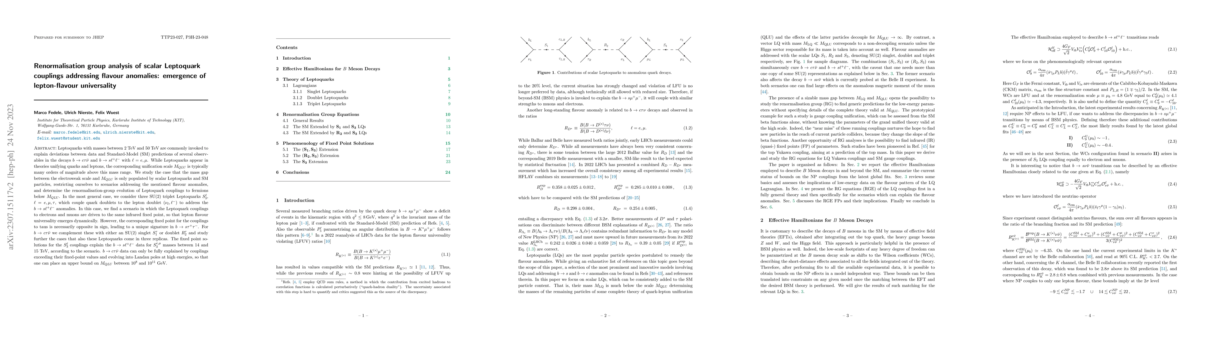 Thumbnail for Renormalisation group analysis of scalar Leptoquark couplings addressing
  flavour anomalies: emergence of lepton-flavour universality
