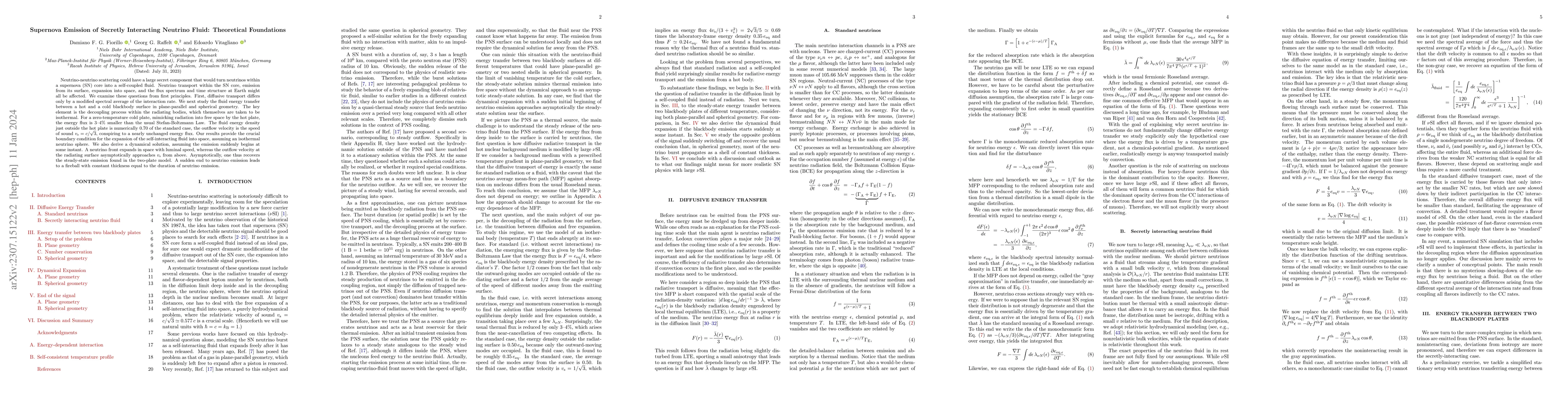 Thumbnail for Supernova Emission of Secretly Interacting Neutrino Fluid: Theoretical
  Foundations