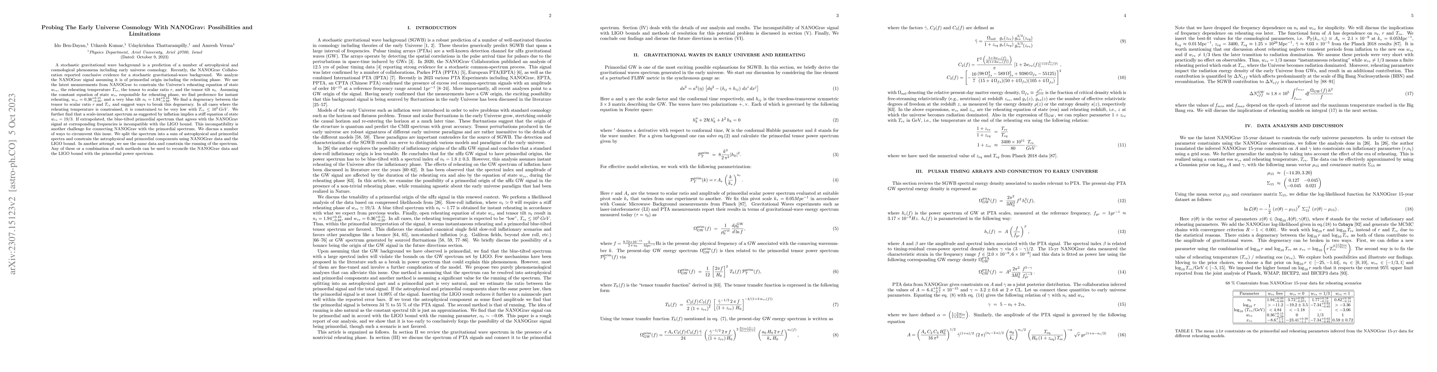 Thumbnail for Probing The Early Universe Cosmology With NANOGrav: Possibilities and
  Limitations