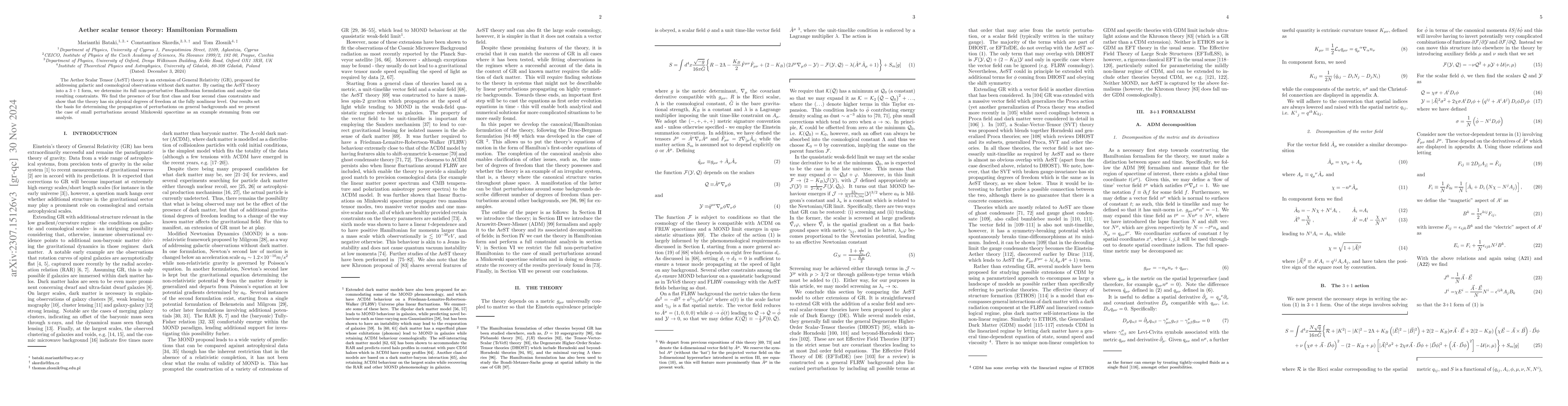 Thumbnail for Aether scalar tensor theory: Hamiltonian Formalism