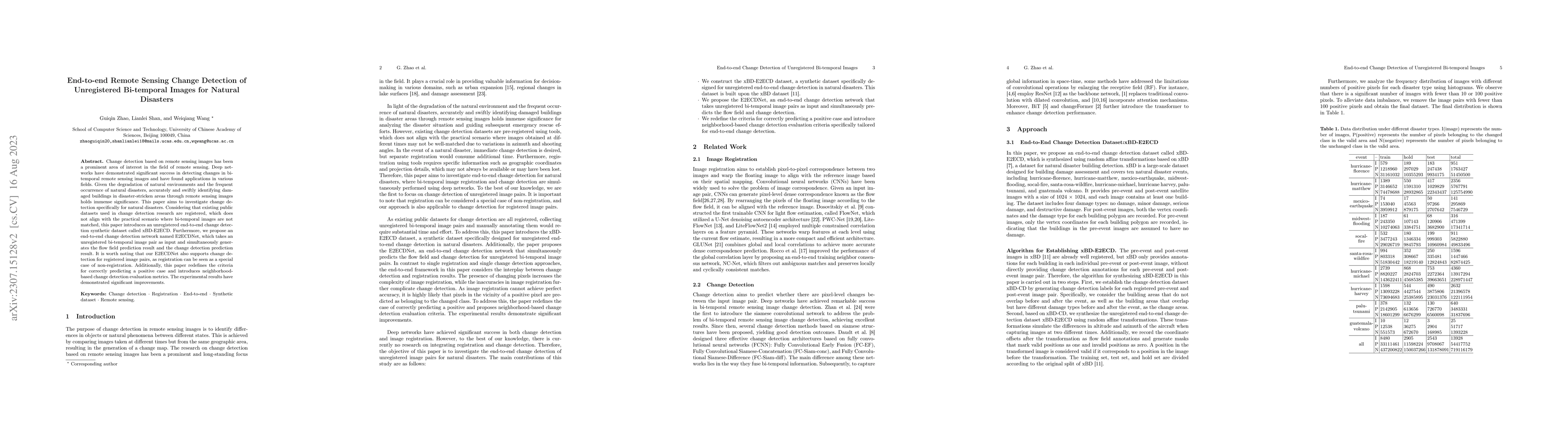 Thumbnail for End-to-end Remote Sensing Change Detection of Unregistered Bi-temporal
  Images for Natural Disasters