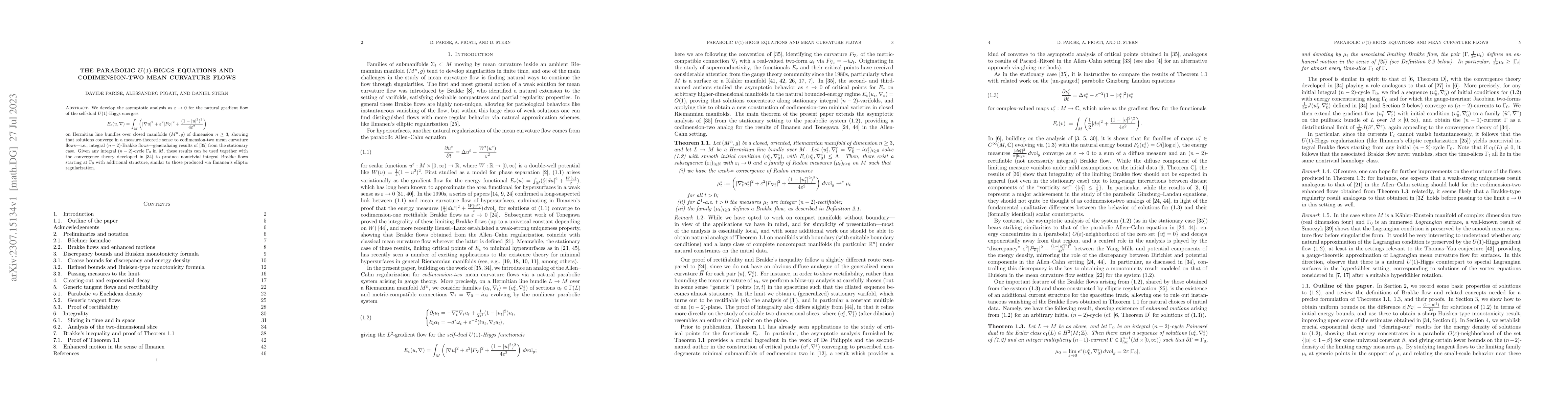 Thumbnail for The Parabolic $U(1)$-Higgs Equations and Codimension-two Mean Curvature
  Flows