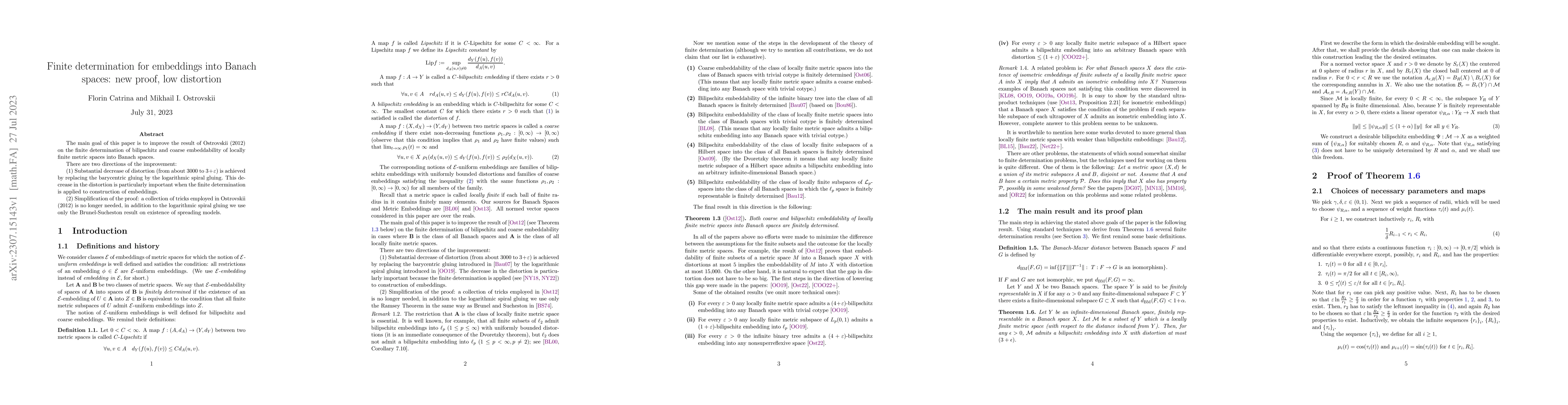 Thumbnail for Finite determination for embeddings into Banach spaces: new proof, low
  distortion