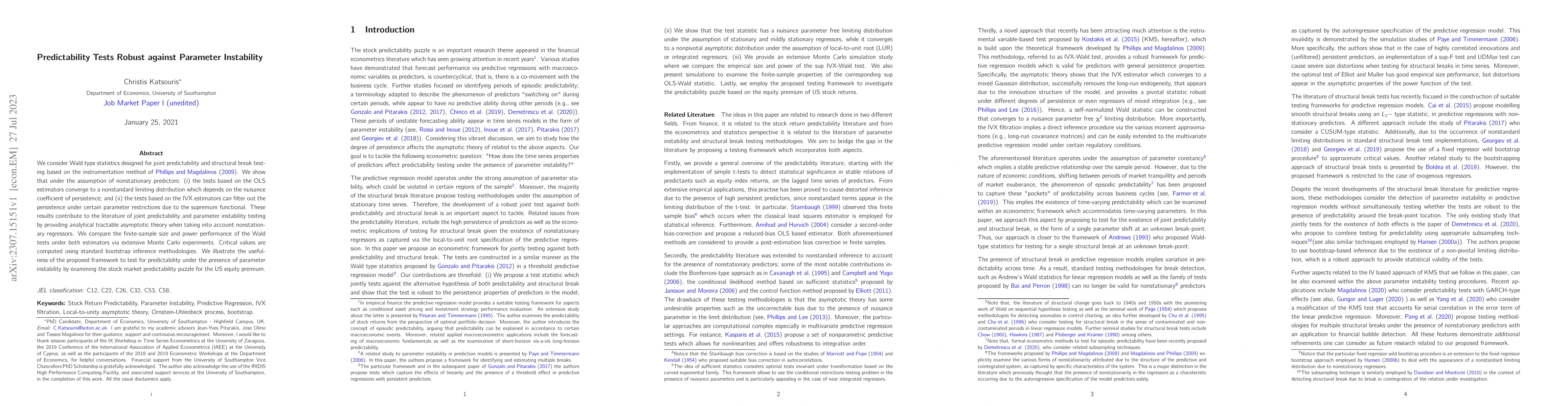Thumbnail for Predictability Tests Robust against Parameter Instability