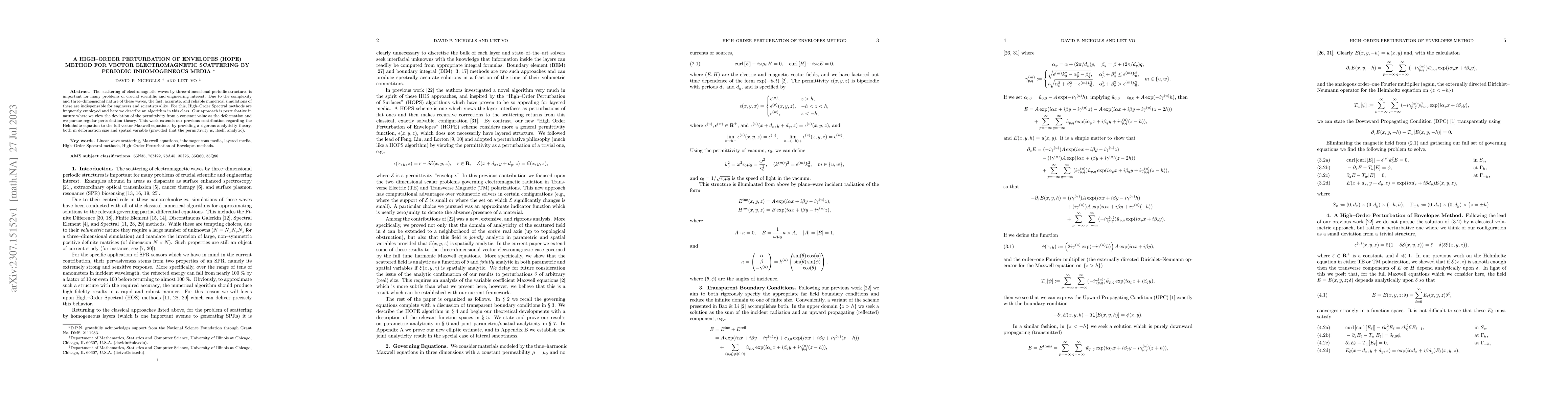 Thumbnail for A High-Order Perturbation of Envelopes (HOPE) Method for Vector
  Electromagnetic Scattering by Periodic Inhomogeneous Media