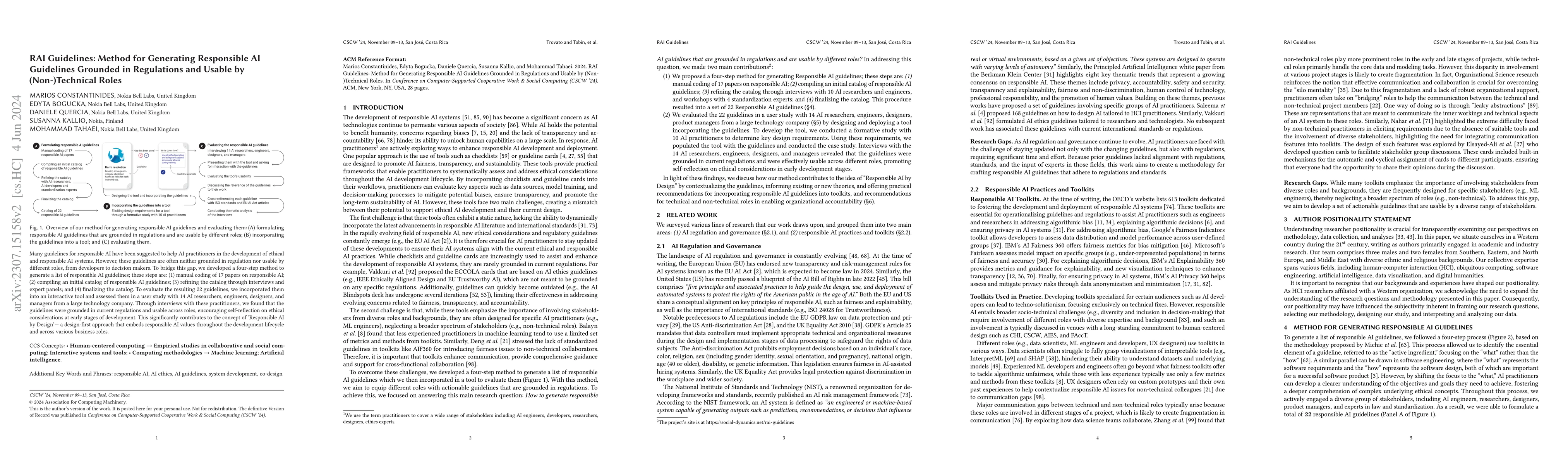 Thumbnail for RAI Guidelines: Method for Generating Responsible AI Guidelines Grounded
  in Regulations and Usable by (Non-)Technical Roles