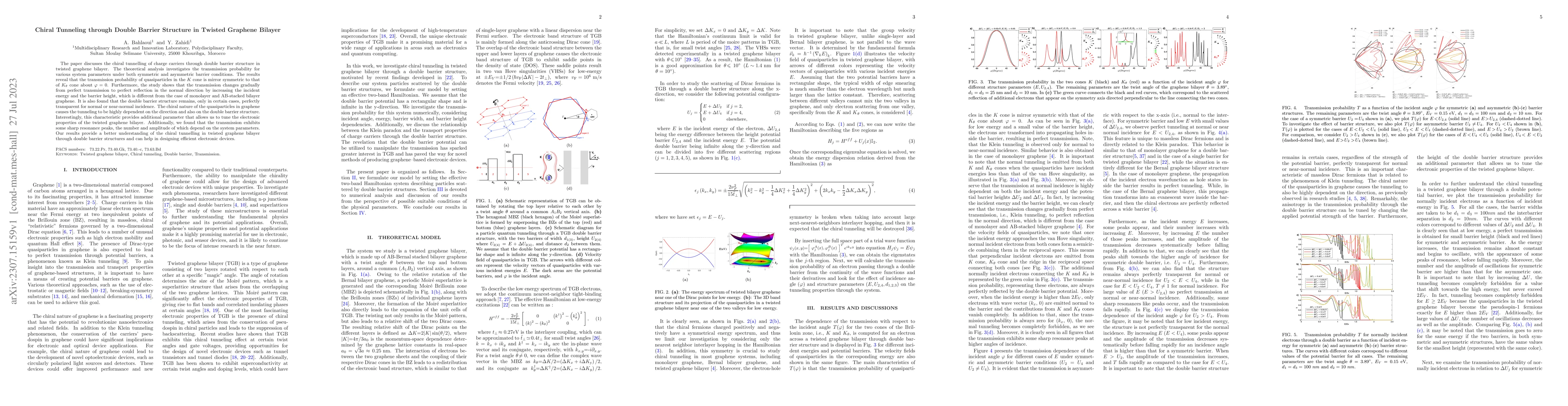 Thumbnail for Chiral Tunneling through Double Barrier Structure in Twisted Graphene
  Bilayer