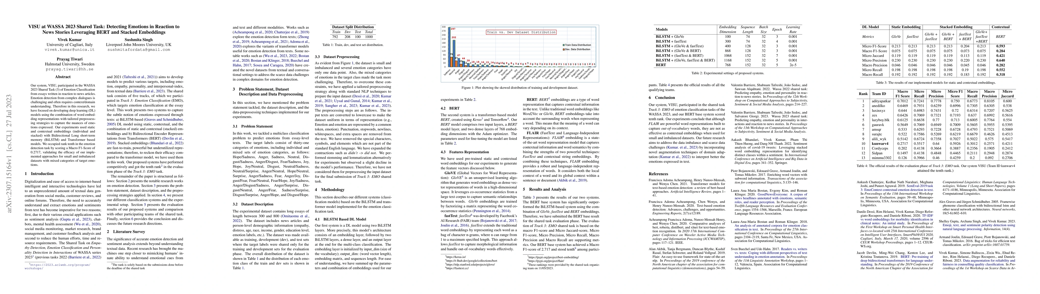 Thumbnail for VISU at WASSA 2023 Shared Task: Detecting Emotions in Reaction to News
  Stories Leveraging BERT and Stacked Embeddings
