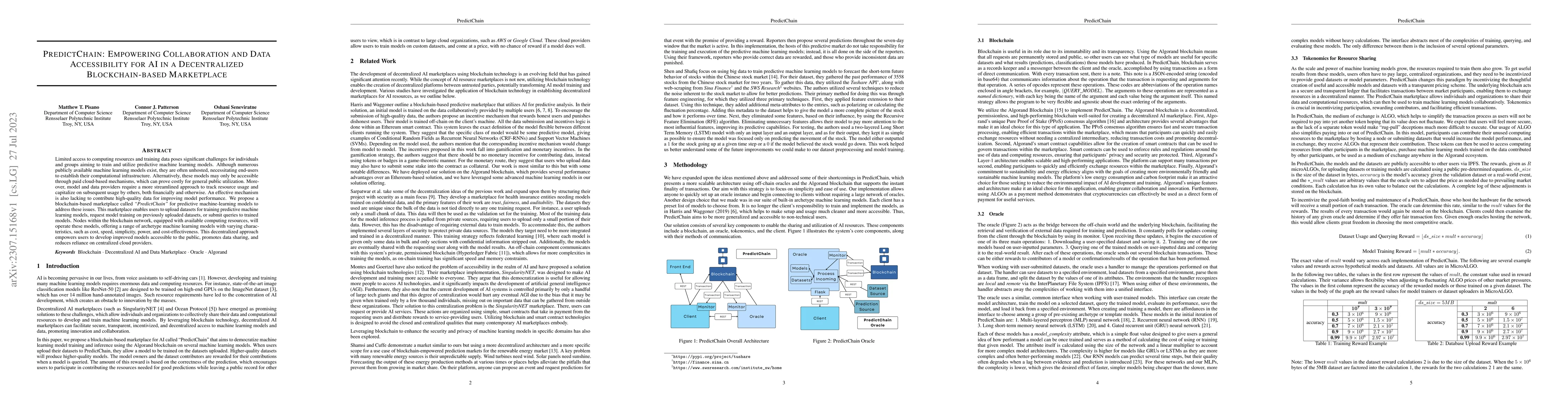 Thumbnail for PredictChain: Empowering Collaboration and Data Accessibility for AI in
  a Decentralized Blockchain-based Marketplace