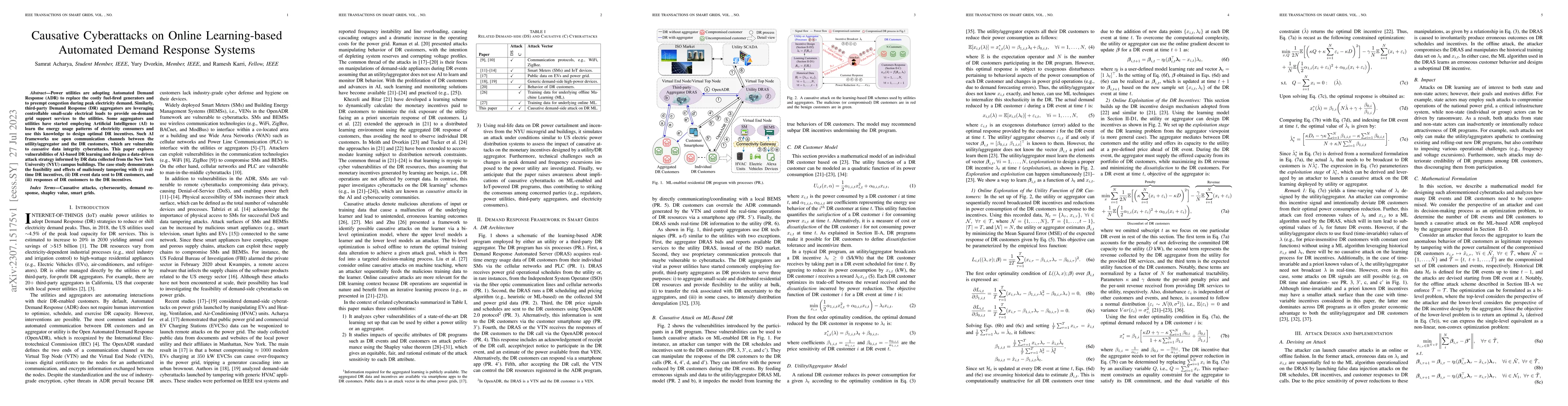 Thumbnail for Causative Cyberattacks on Online Learning-based Automated Demand
  Response Systems