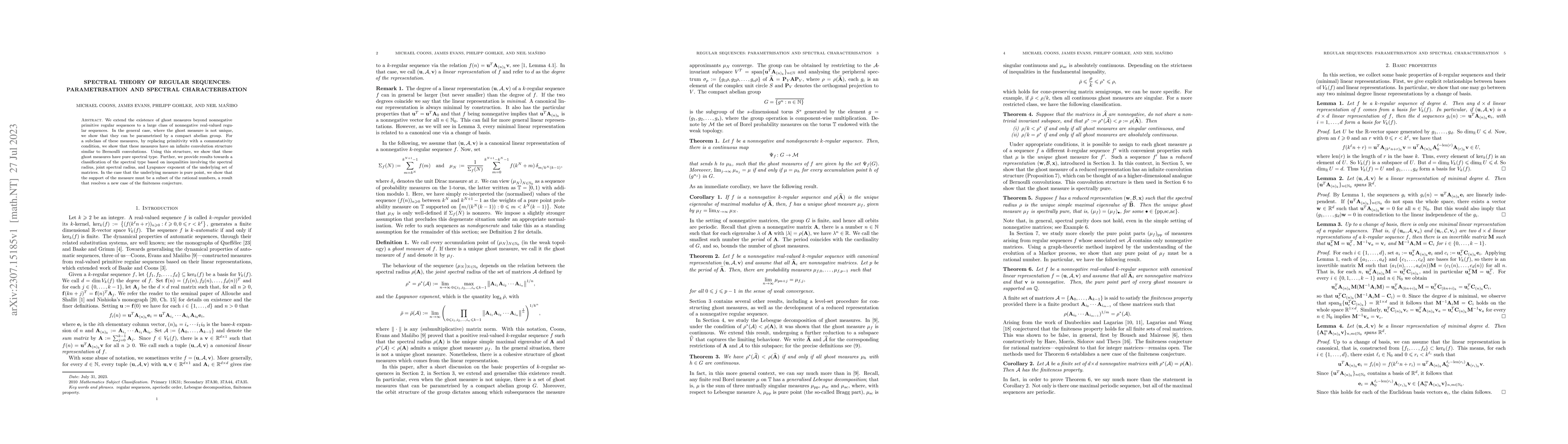 Thumbnail for Spectral theory of regular sequences: parametrisation and spectral
  characterisation
