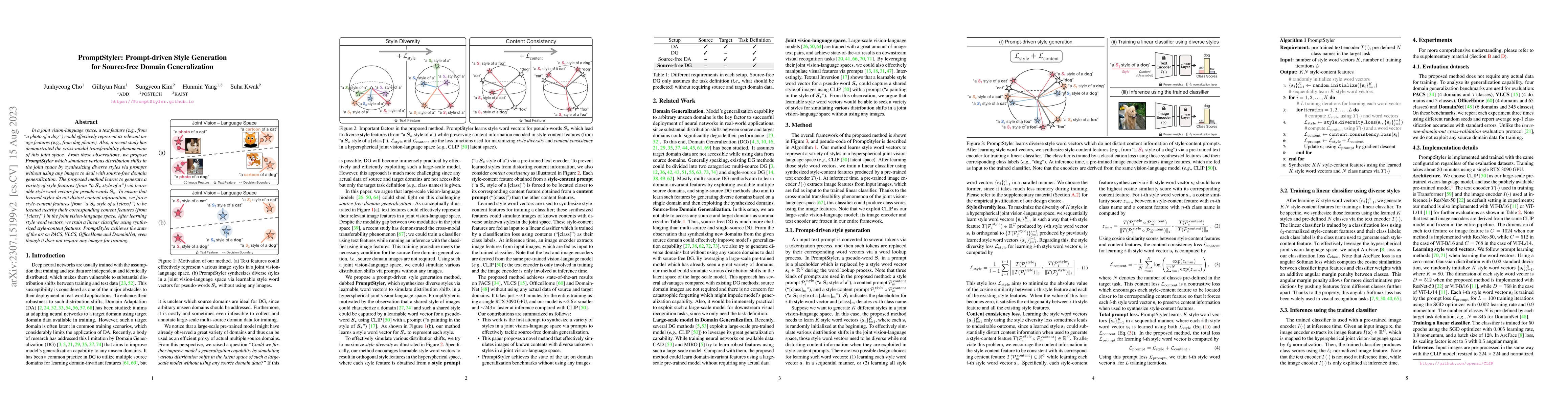 Thumbnail for PromptStyler: Prompt-driven Style Generation for Source-free Domain
  Generalization