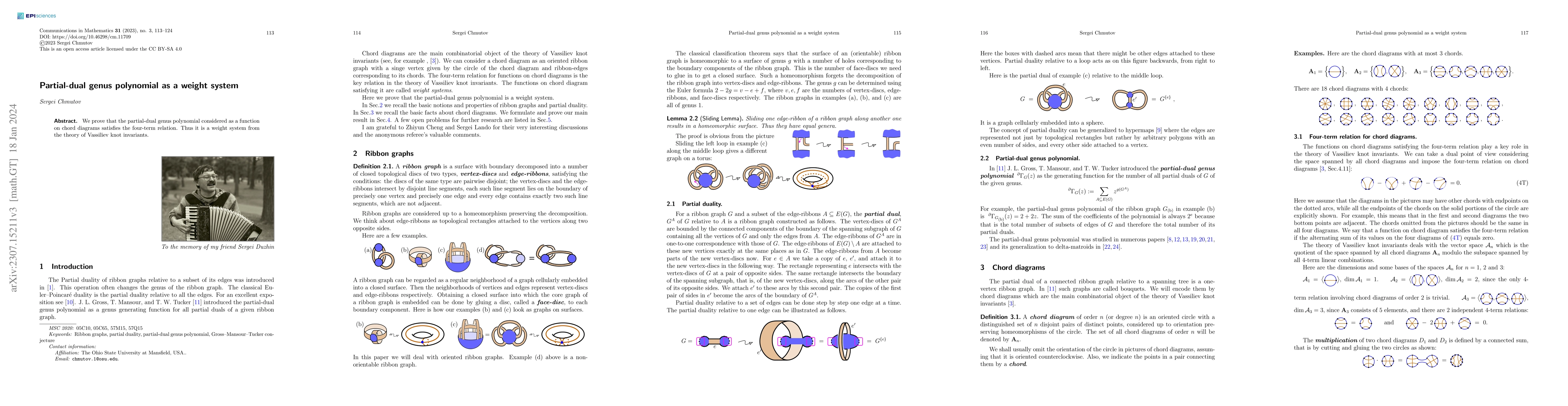 Thumbnail for Partial-dual genus polynomial as a weight system