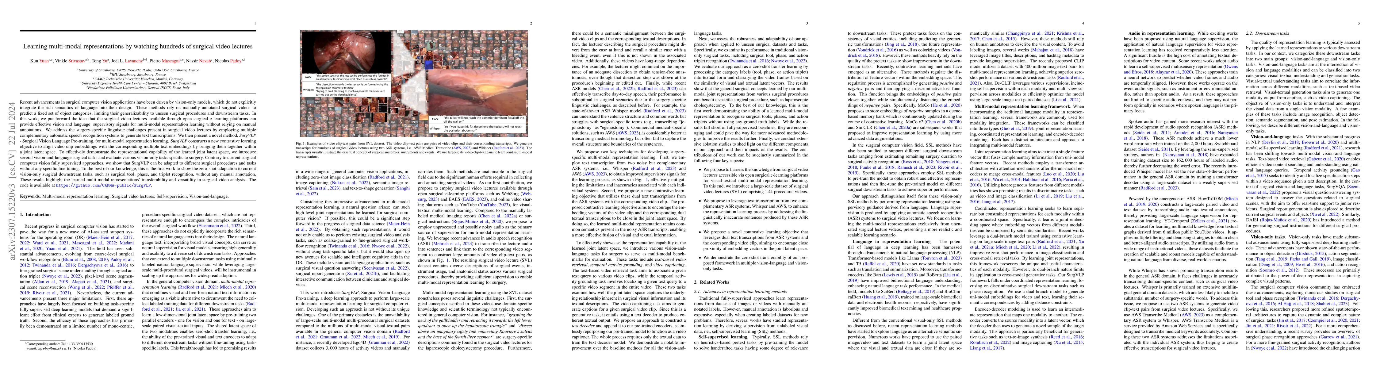 Thumbnail for Learning Multi-modal Representations by Watching Hundreds of Surgical
  Video Lectures