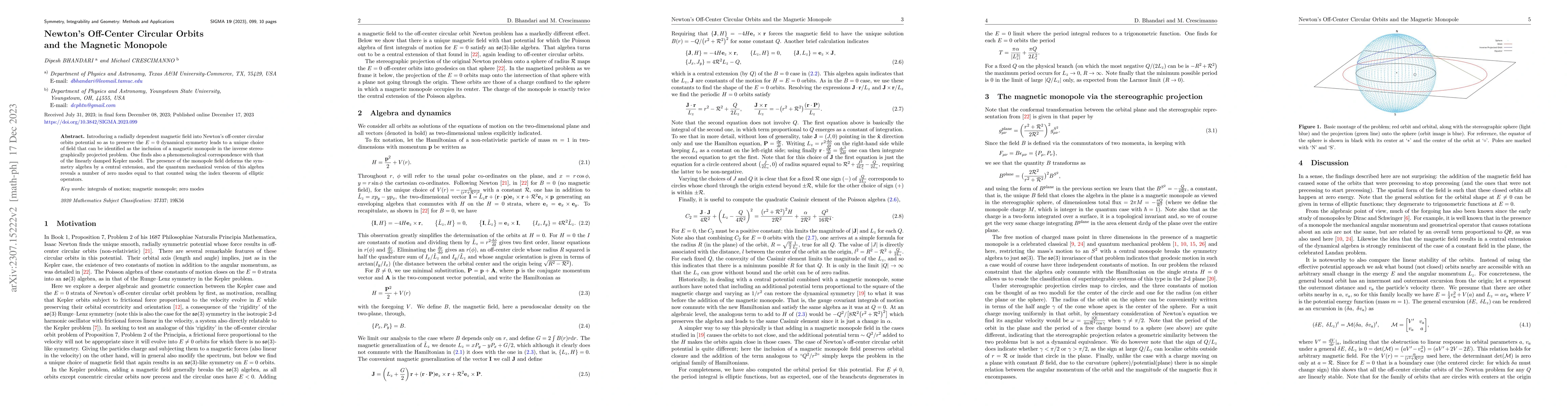 Thumbnail for Newton's Off-Center Circular Orbits and the Magnetic Monopole