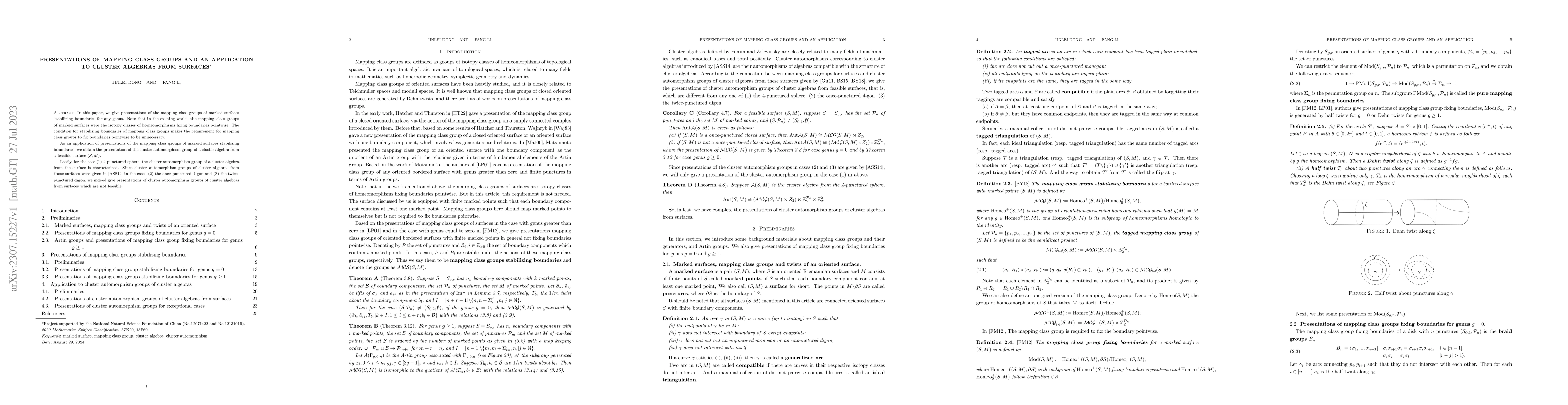 Thumbnail for Presentations of mapping class groups and an application to cluster
  algebras from surfaces