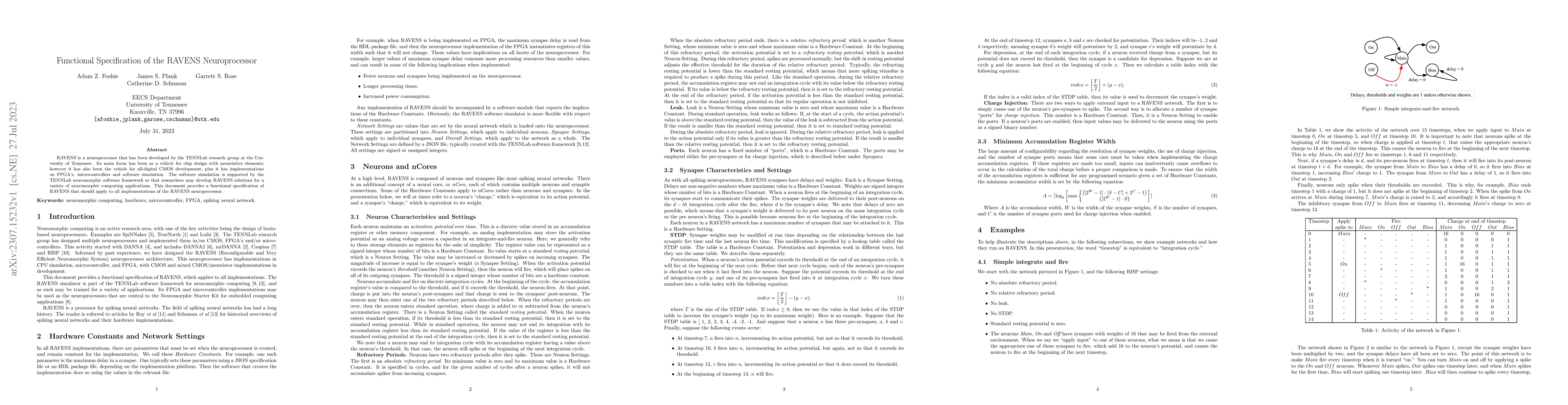 Thumbnail for Functional Specification of the RAVENS Neuroprocessor