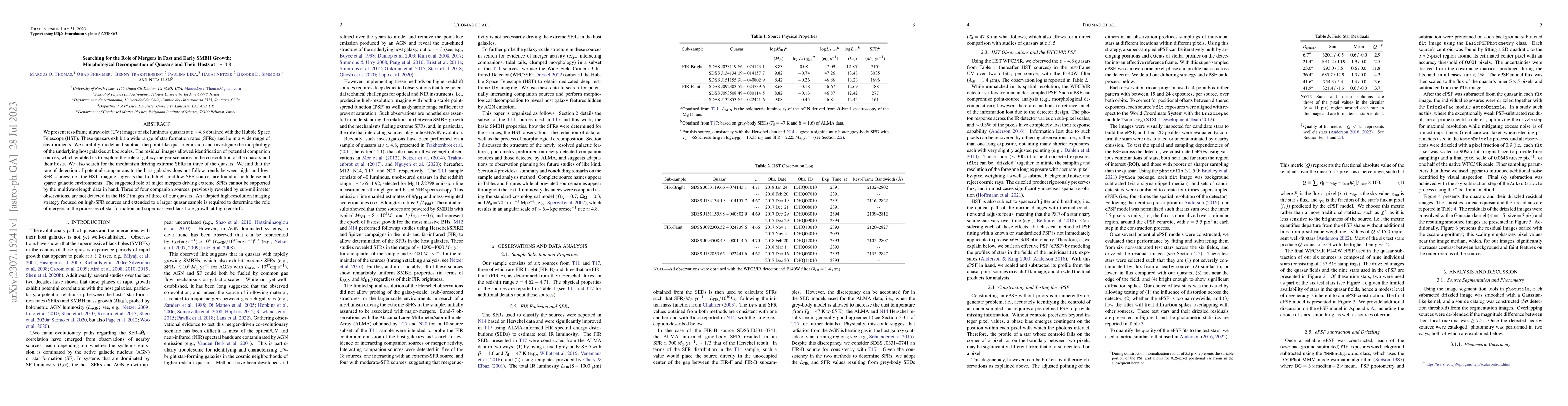 Thumbnail for Searching for the Role of Mergers in Fast and Early SMBH Growth:
  Morphological Decomposition of Quasars and Their Hosts at $z \sim 4.8$