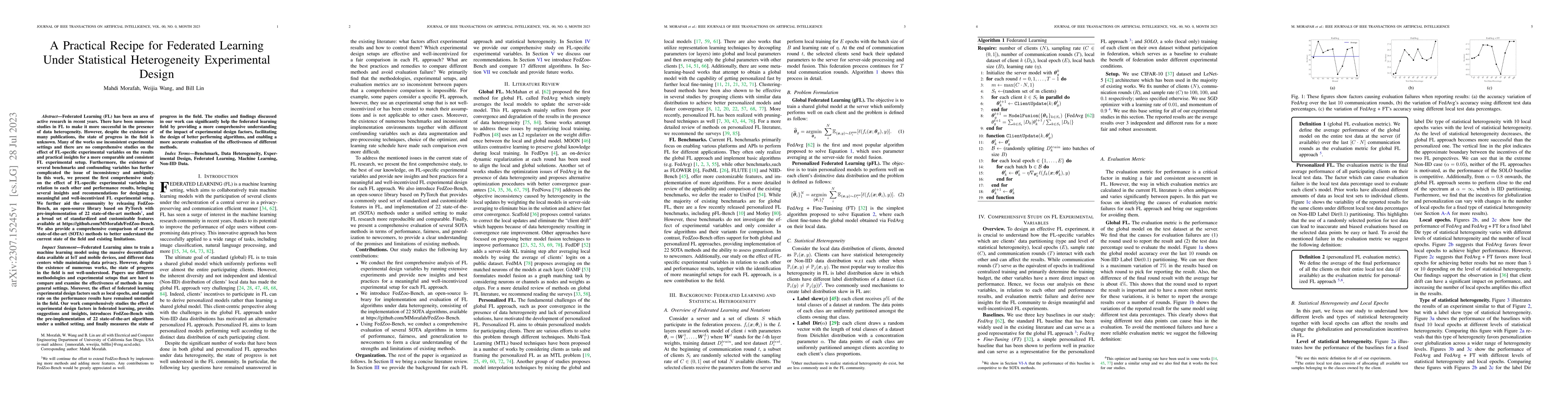 Thumbnail for A Practical Recipe for Federated Learning Under Statistical
  Heterogeneity Experimental Design