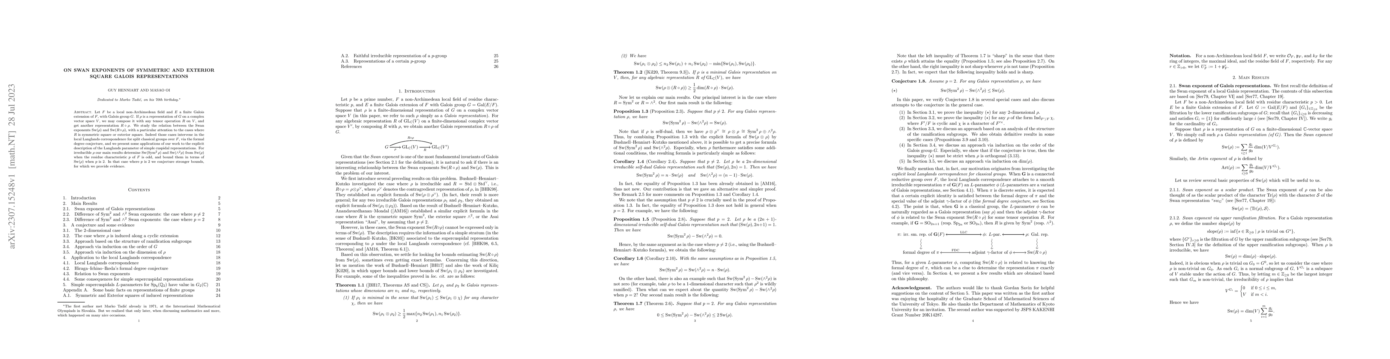 Thumbnail for On Swan exponents of symmetric and exterior square Galois
  representations