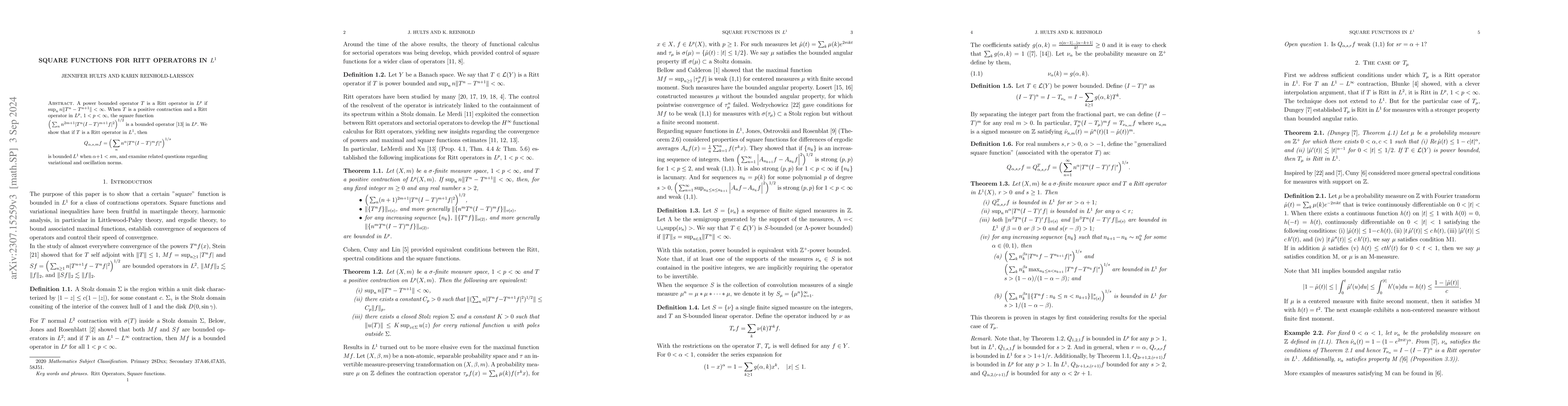 Thumbnail for Square Functions for Ritt Operators in $L^1$