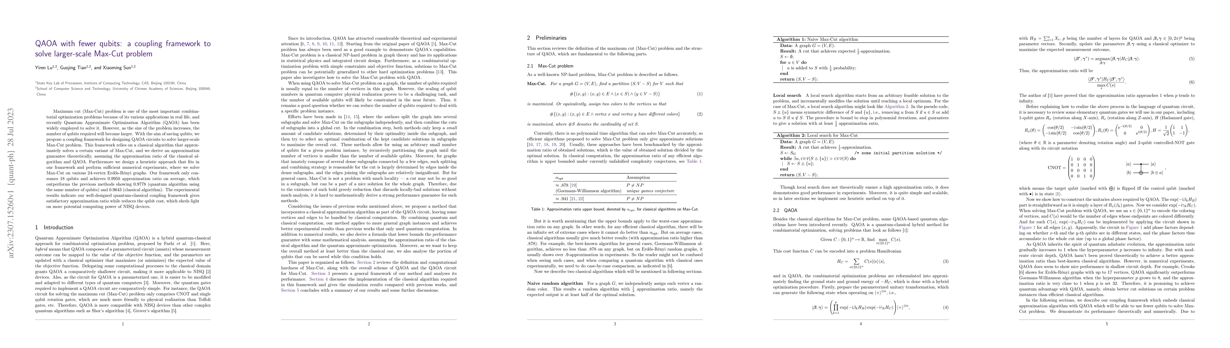 Thumbnail for QAOA with fewer qubits: a coupling framework to solve larger-scale
  Max-Cut problem