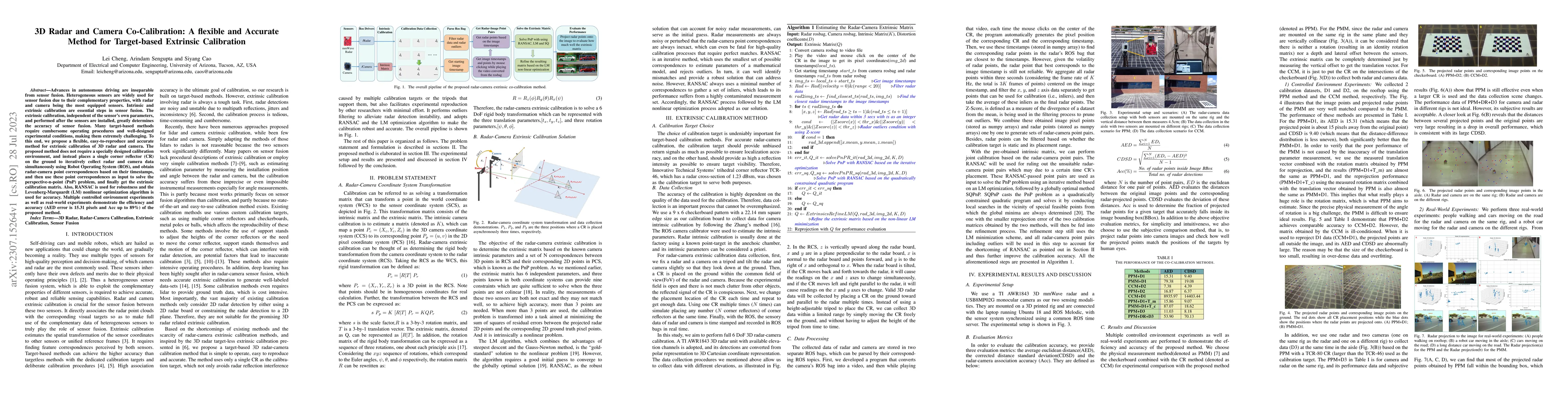 Thumbnail for 3D Radar and Camera Co-Calibration: A Flexible and Accurate Method for
  Target-based Extrinsic Calibration
