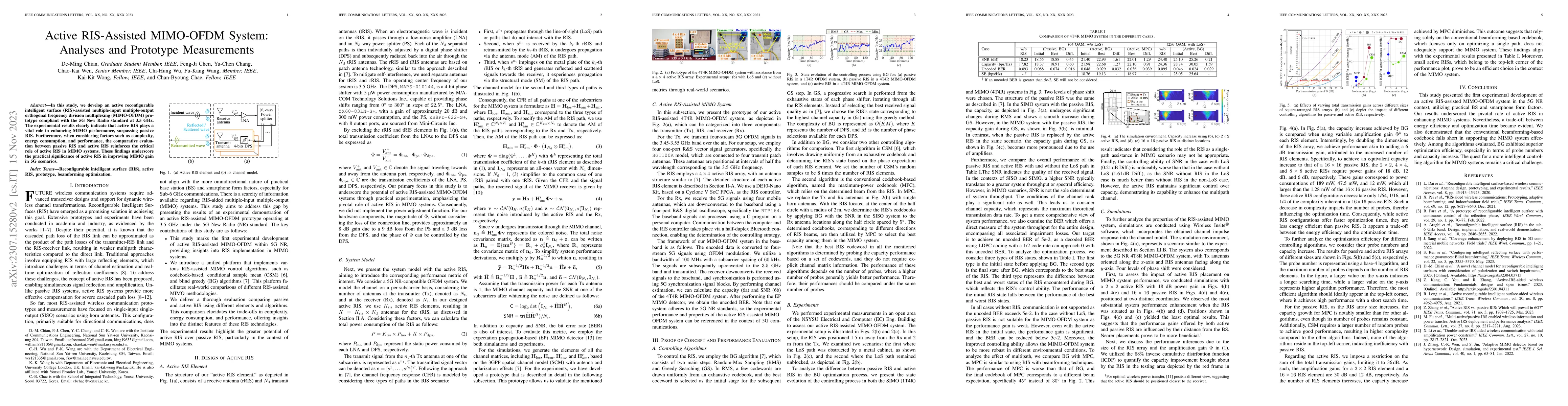 Thumbnail for Active RIS-Assisted MIMO-OFDM System: Analyses and Prototype
  Measurements