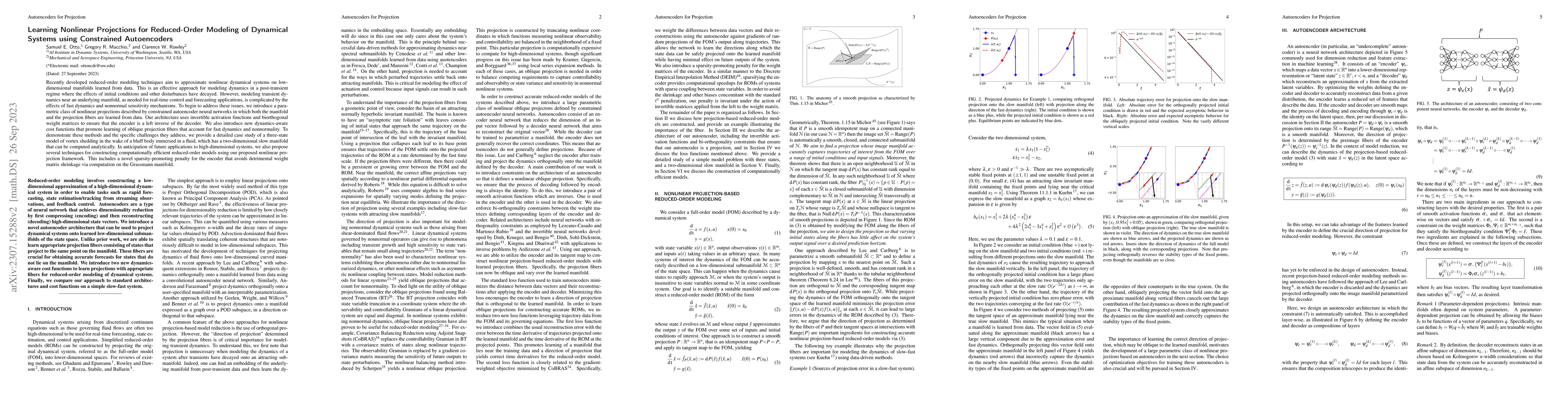 Thumbnail for Learning Nonlinear Projections for Reduced-Order Modeling of Dynamical
  Systems using Constrained Autoencoders