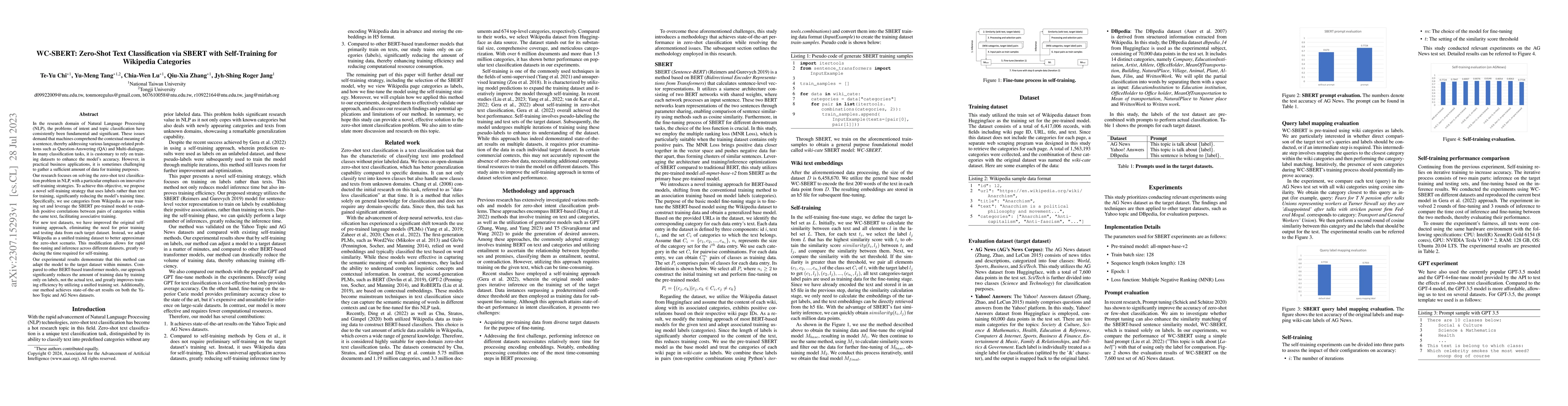 Thumbnail for WC-SBERT: Zero-Shot Text Classification via SBERT with Self-Training for
  Wikipedia Categories