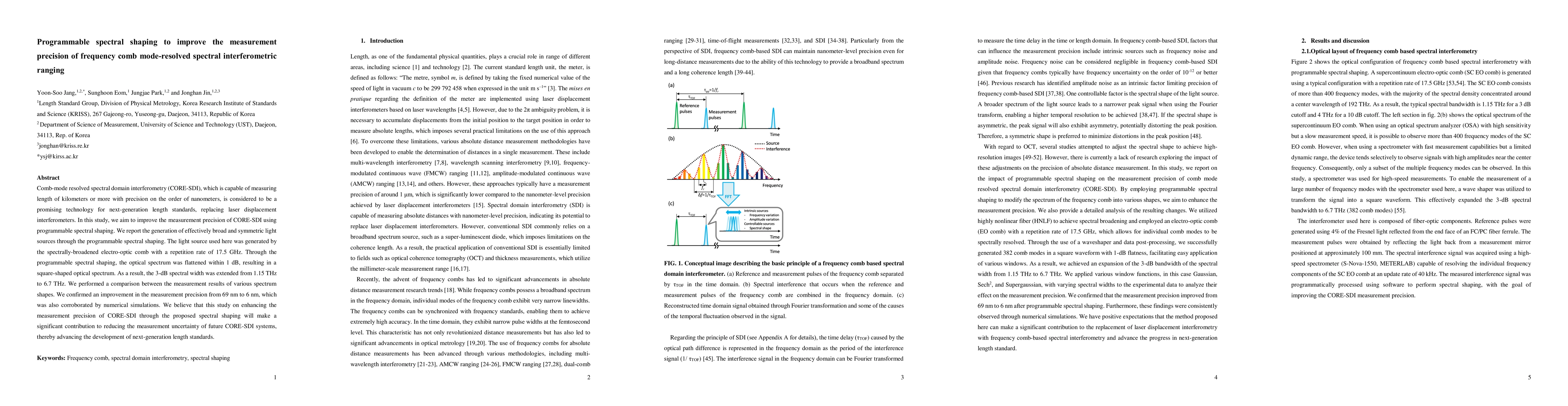 Thumbnail for Programmable spectral shaping to improve the measurement precision of
  frequency comb mode-resolved spectral interferometric ranging