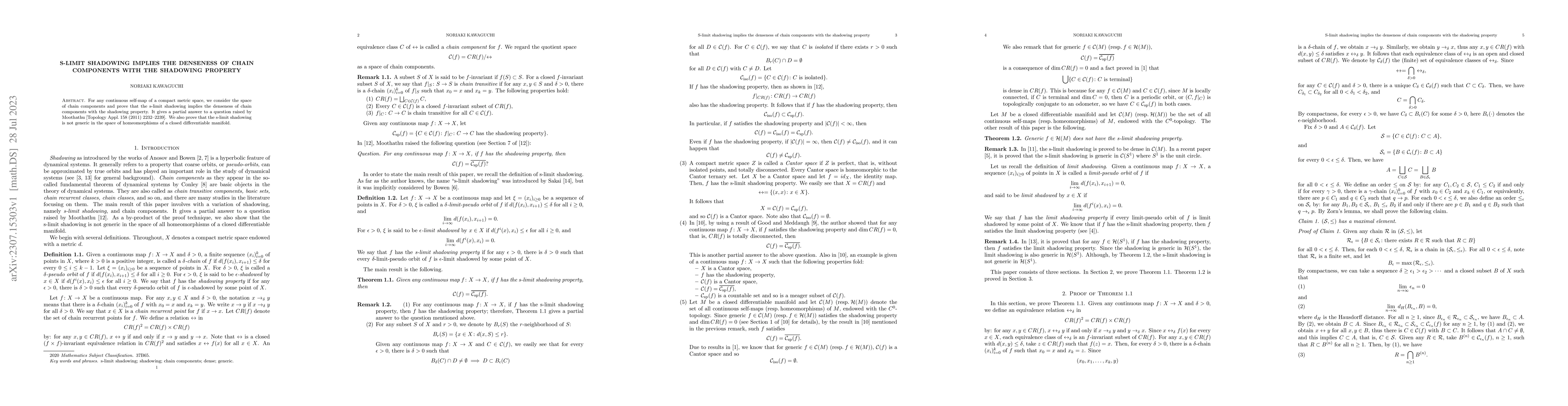 Thumbnail for S-limit shadowing implies the denseness of chain components with the
  shadowing property
